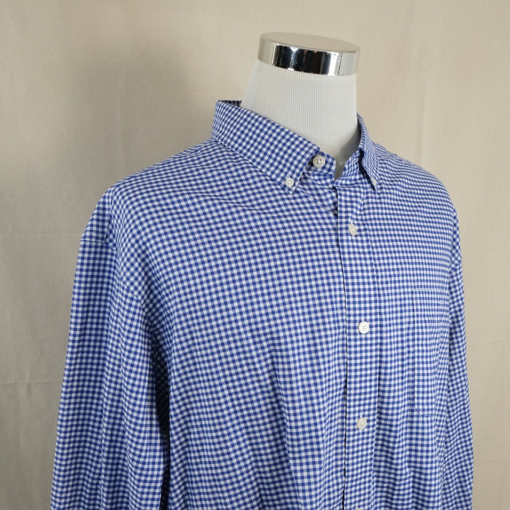 Orvis XXL Classic Fit Button Down Shirt Blue Gingham Plaid Cotton Blend Mens